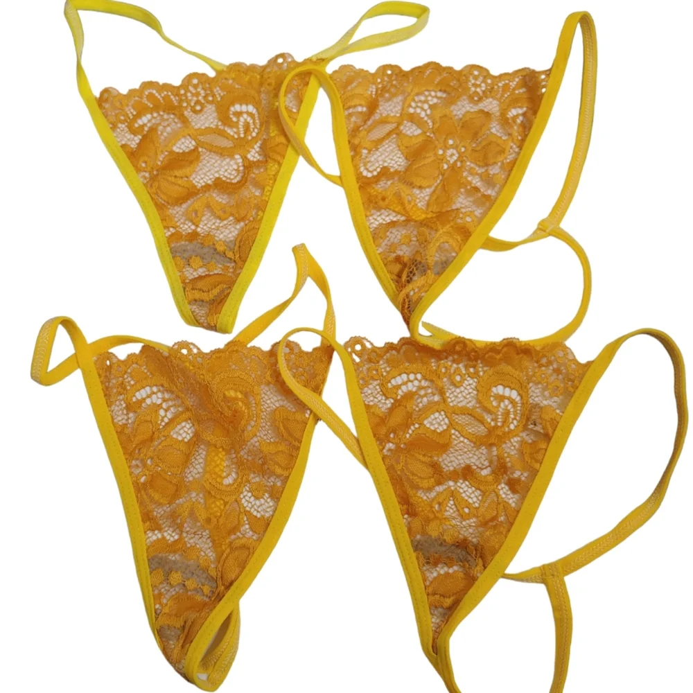 CHUNS Yellow Orange Lace Sheer Glitter Thongs Size Large 12 For $25 New NWOT
